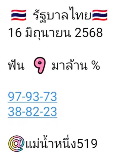 หวยแม่น้ำหนึ่ง 16/6/68