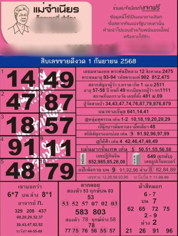 หวยแม่จำเนียร 1/9/68